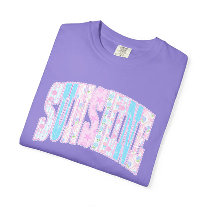 Sunshine Retro Logo T‑Shirt — Pastel Floral Surf Vibes