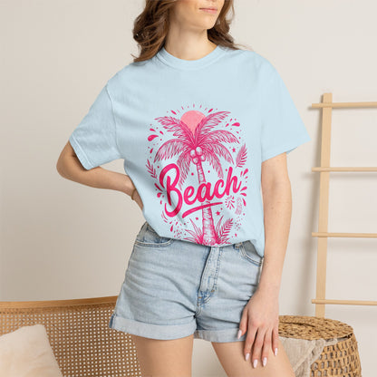 Beach Palm T-Shirt — Pink Tropical Vacation Tee - Comfort Colors