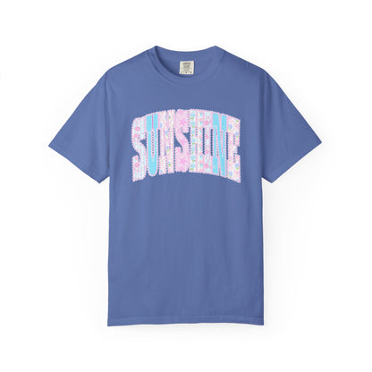 Sunshine Retro Logo T‑Shirt — Pastel Floral Surf Vibes