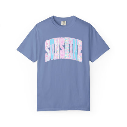 Sunshine Retro Logo T‑Shirt — Pastel Floral Surf Vibes