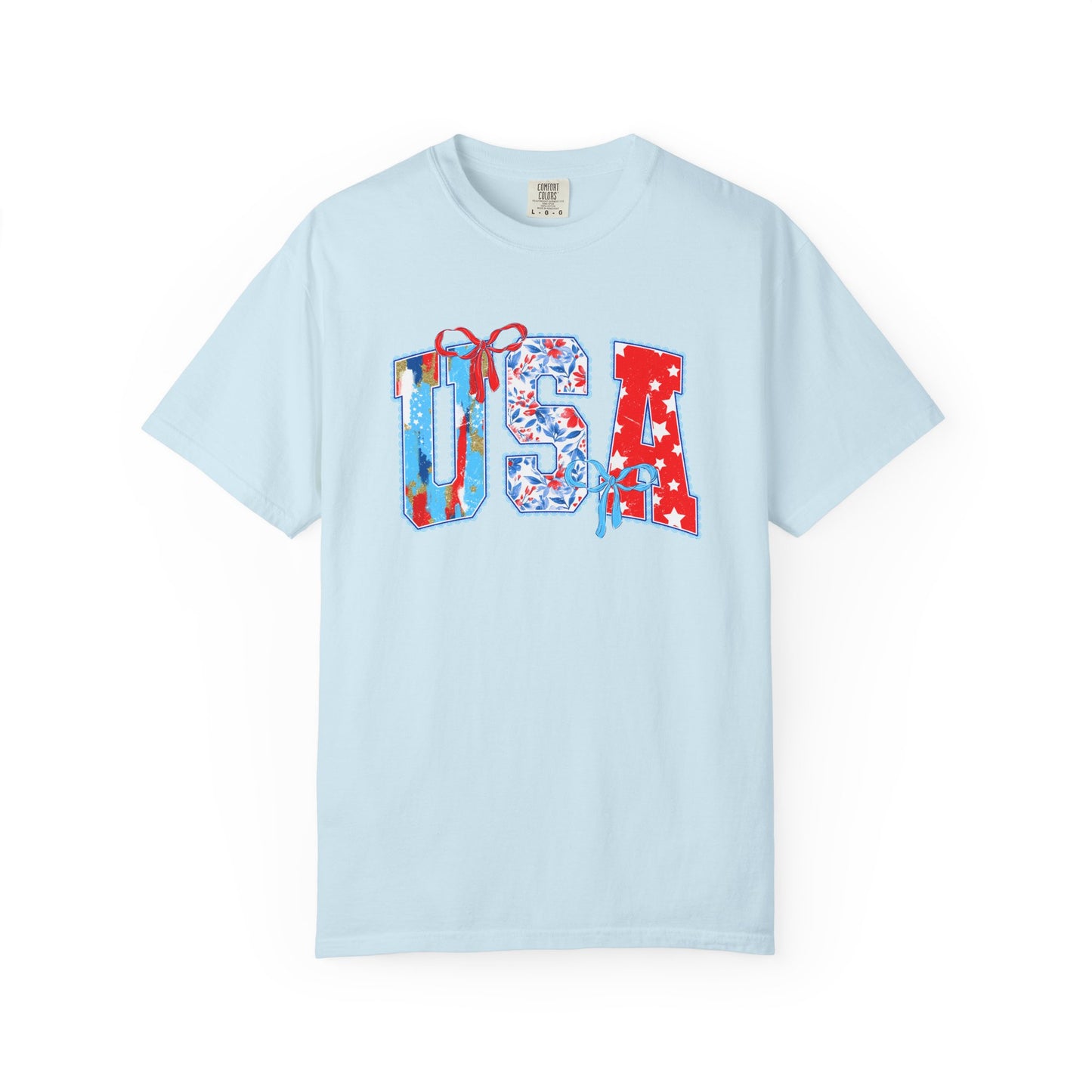 USA Flag Patchwork T-Shirt — Patriotic 4th of July Tee - Comfort Colors